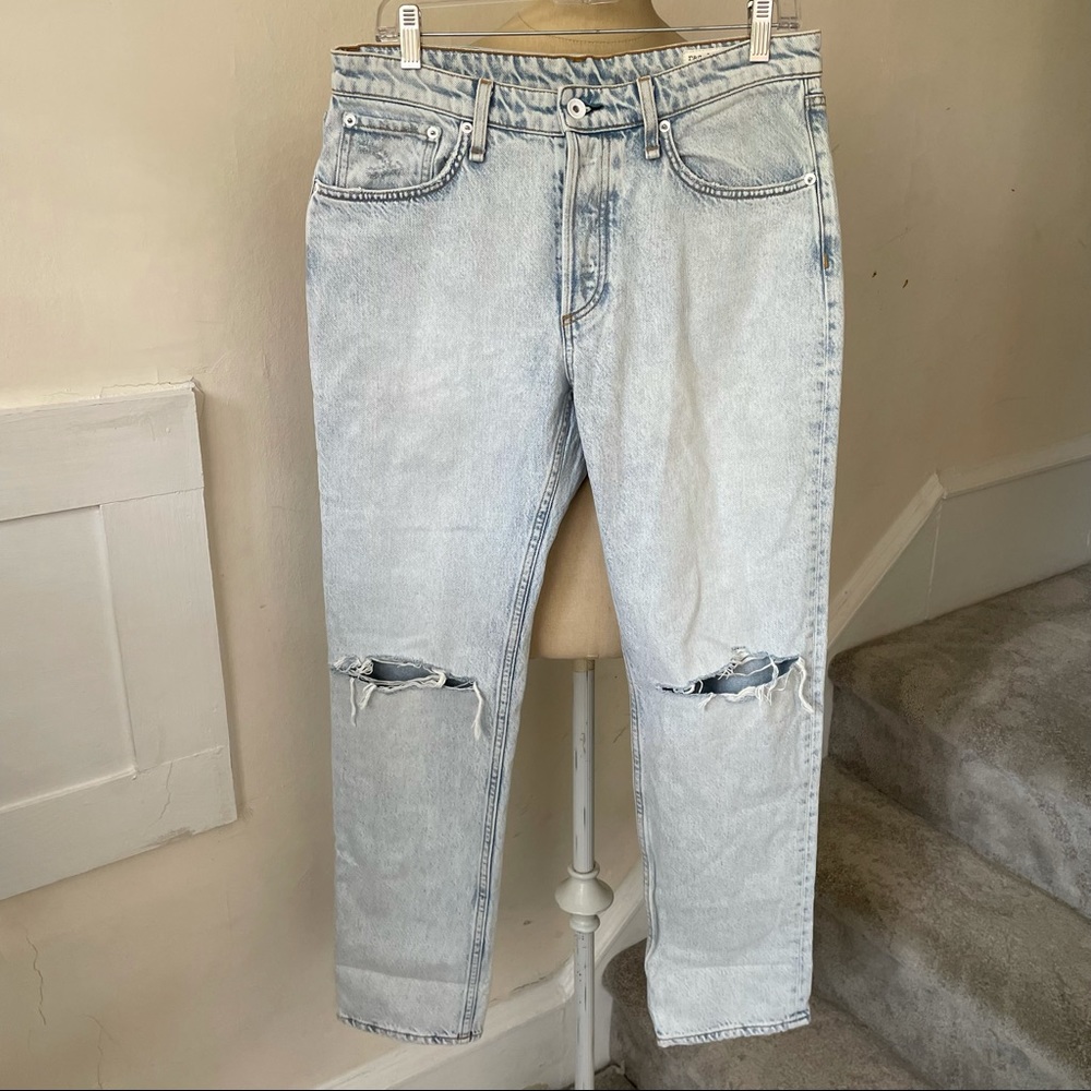 Rag & Bone/JEAN Light Wash Blue Rochelle Distressed Rosa Mid-Rise Boyfriend Jean - Picture 6 of 12